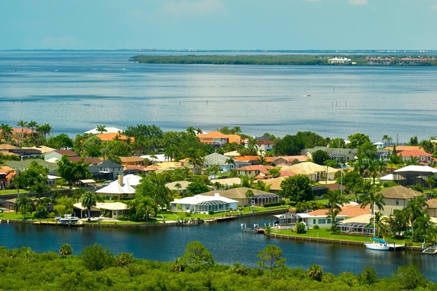 Aerial view of waterfront property in Tampa Bay.